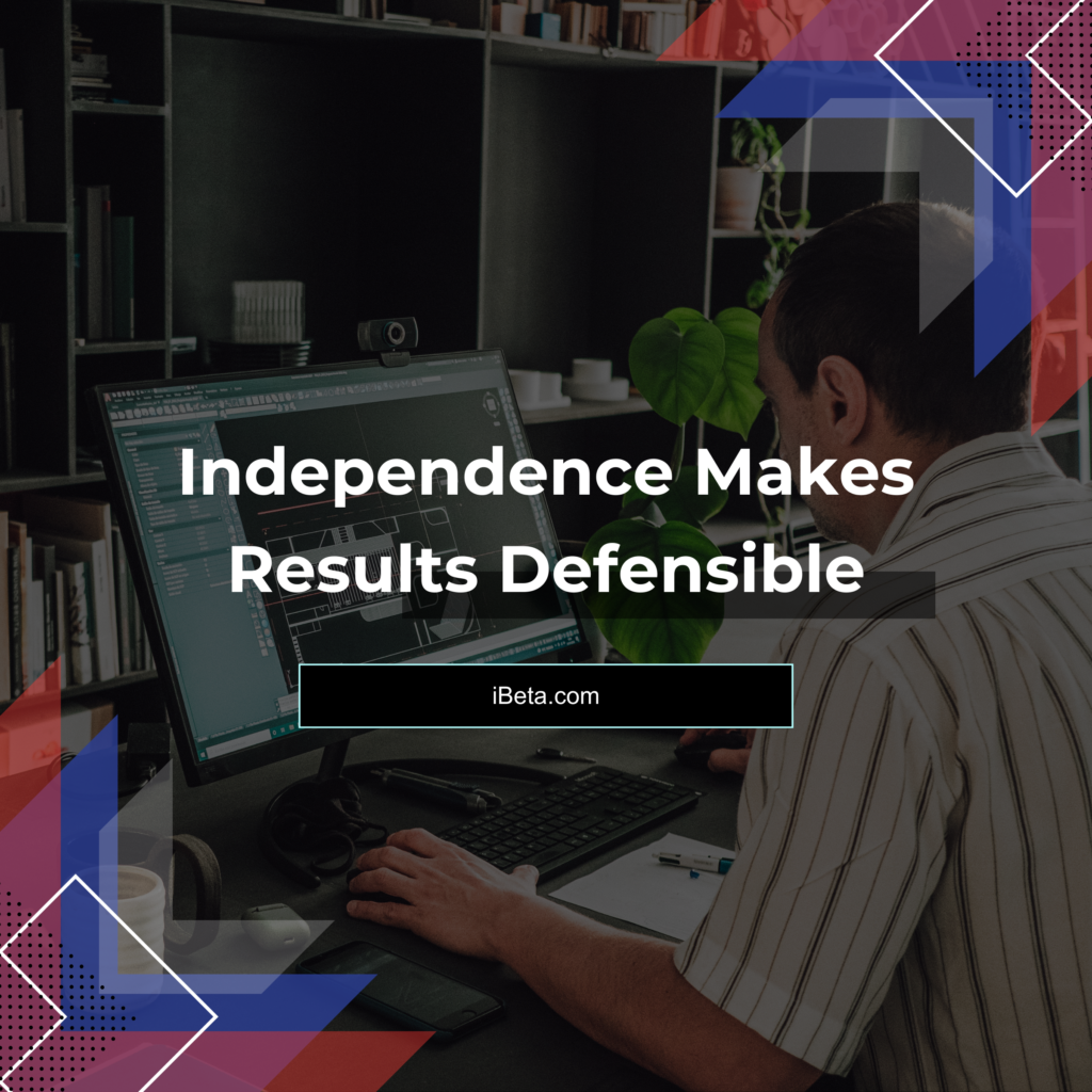 Visual depicting independent third-party AI testing providing objective validation, reducing blind spots, and increasing confidence for regulators and stakeholders.